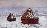 Claude Monet Famous Paintings - Grainstacks_ Snow Effect